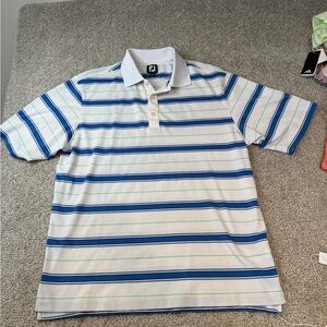 FootJoy Men's White and Blue Striped Polo